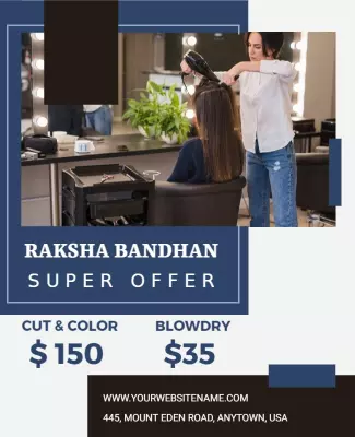 Elegant Blue Salon Services Raksha Bandhan Poster Template