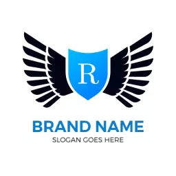 Elegant Blue Shield Design Featuring Protective Wings Logo Template