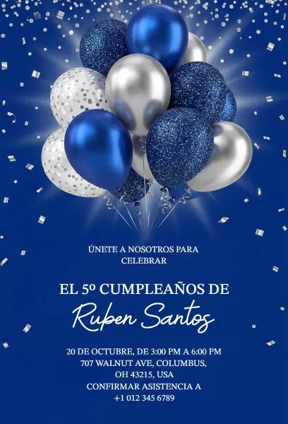 Elegant Blue Silver 50th Birthday Celebration Invitation Template