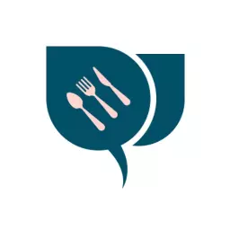 Elegant Blue Speech Bubble with Dining Utensils Restaurant Logo Template