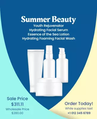 Elegant Blue Summer Beauty Skincare Promotion Poster Template