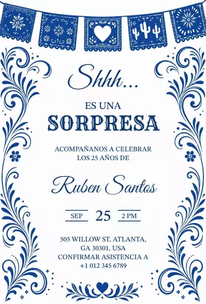 Elegant Blue Surprise Birthday Celebration Invitation Template