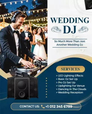 Elegant Blue Wedding DJ Services Celebration Poster Template