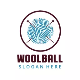 Elegant Blue Wool Ball with Knitting Needles Logo Template