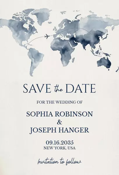 Elegant Blue World Map Destination Wedding Invitation Template