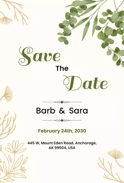 Elegant Botanical Greenery Wedding Save The Date Invitation Template