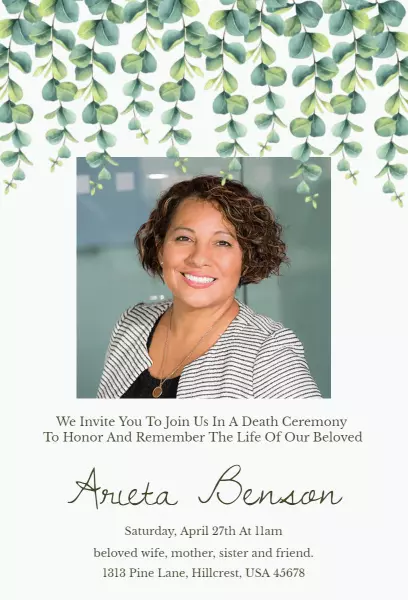 Elegant Botanical Memorial Service Funeral Invitation Template