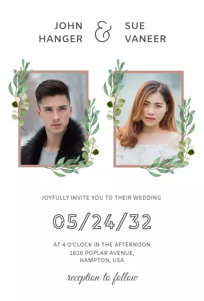 Elegant Botanical Photo Wedding Ceremony Invitation Template