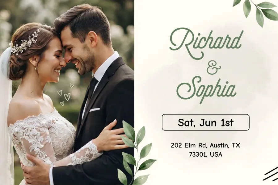 Elegant Botanical Wedding Postcard Template