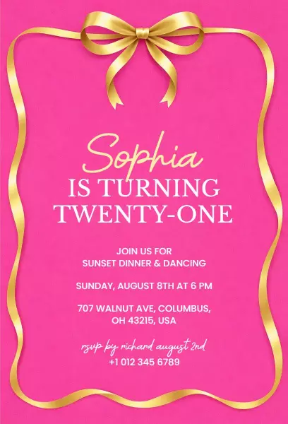 Elegant Bow and Pink Glam Birthday Celebration Invitation Template