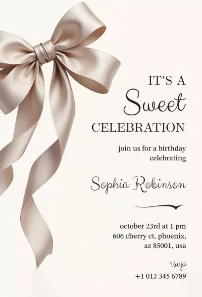 Elegant Bow Sweet Birthday Celebration Invitation Template