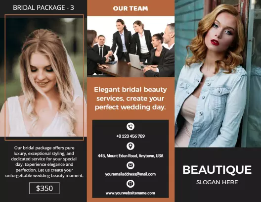 Elegant Bridal Beauty Services Chic Fashion Brochure Template