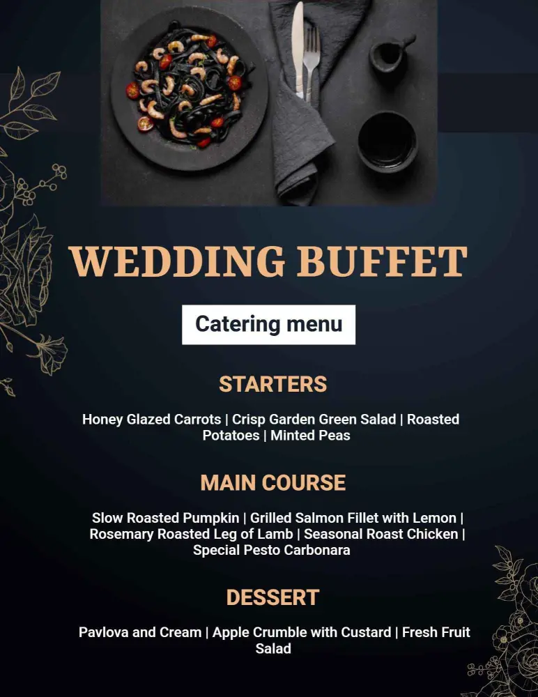 Elegant Bridal Reception Dishes and Sweet Treats Wedding Menu Template