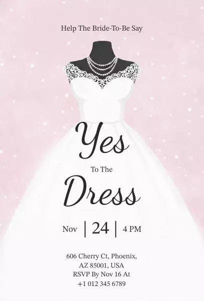 Elegant Bridal Shower Yes to the Dress Celebration Invitation Template