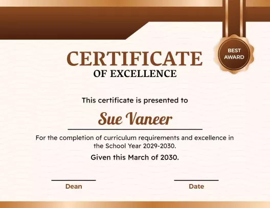 Elegant Bronze Achievement Excellence Certificate Template