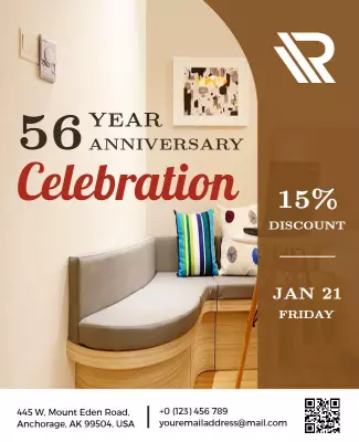 Elegant Brown 56 Year Anniversary Celebration Poster Template