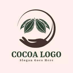 Elegant Brown and Green Cocoa Leaf Design for Unique Branding Logo Template