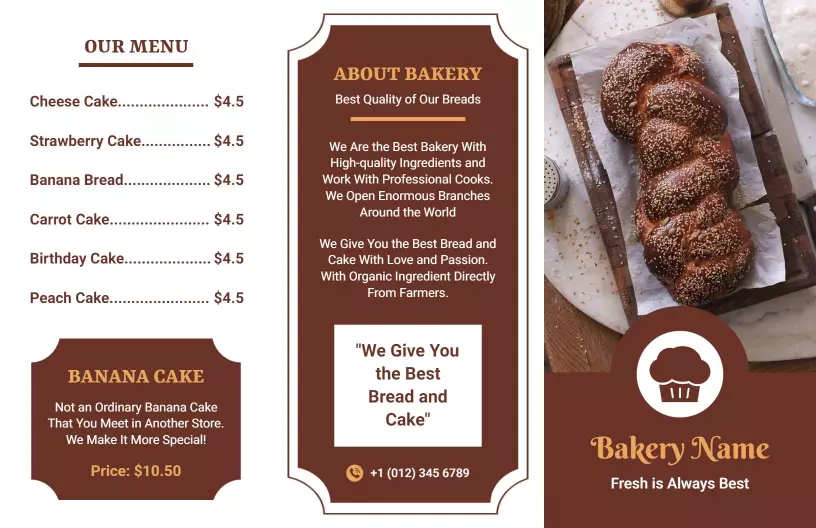 Elegant Brown Bakery Menu and Services Brochure Template