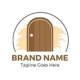 Elegant Brown Door Design Highlighting Plywood Products Logo Template