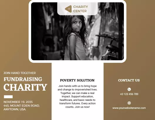 Elegant Brown Fundraising Charity Awareness Brochure Template