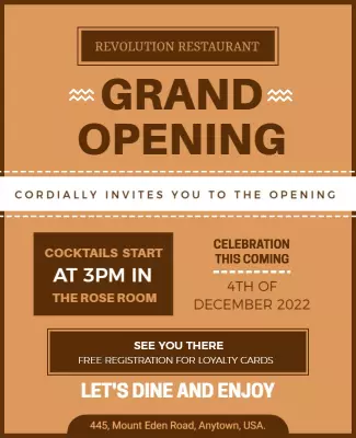 Elegant Brown Grand Opening Restaurant Invitation Poster Template