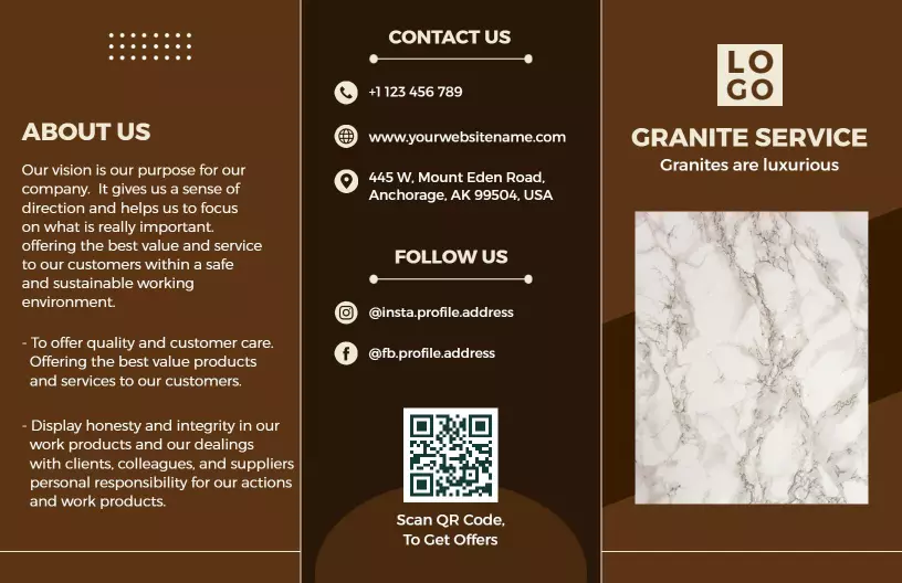 Elegant Brown Granite Service Interior Design Brochure Template