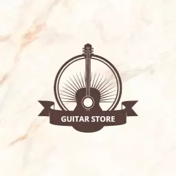 Elegant Brown Guitar with Radiating Strings for Guitar Store Logo Template