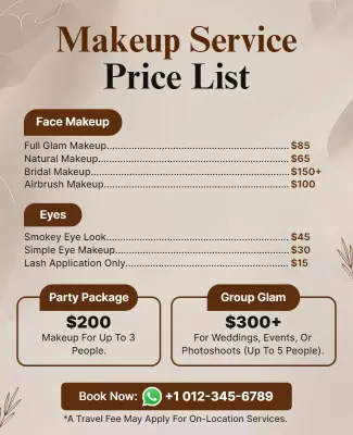 Elegant Brown Makeup Service Price List Poster Template