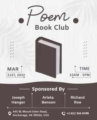 Elegant Brown Minimalist Poem Book Club Poster Template