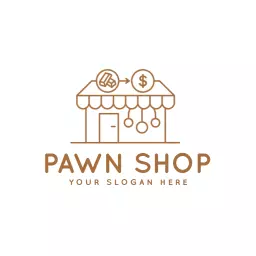 Elegant Brown Pawn Shop Design Featuring Financial Symbols Logo Template