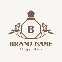 Elegant Brown Perfume Bottle Design with Floral Accents Logo Template