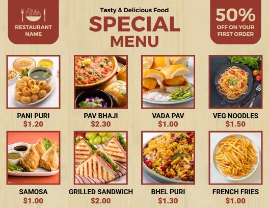 Elegant Brown Restaurant Special Menu Template