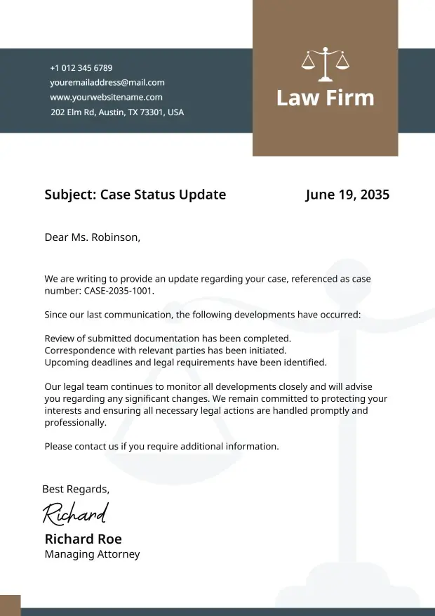 Elegant Brown Scales of Justice Law Firm Letterhead Template