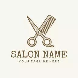 Elegant Brown Sketch of Scissors and Comb for Salon Logo Template