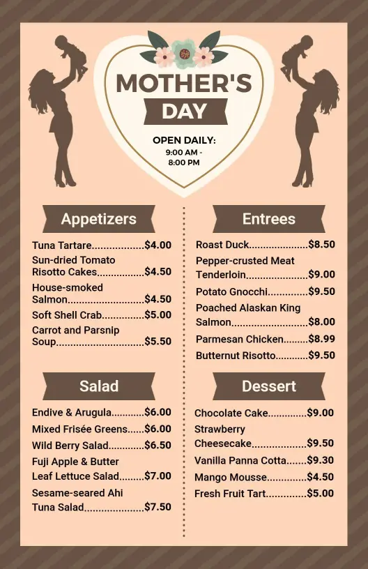 Elegant Brown Themed Mother's Day Menu Template