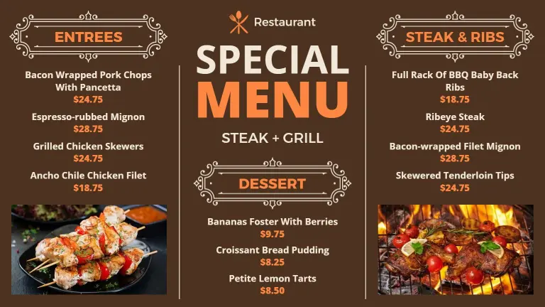 Elegant Brown Themed Restaurant Special Menu Template