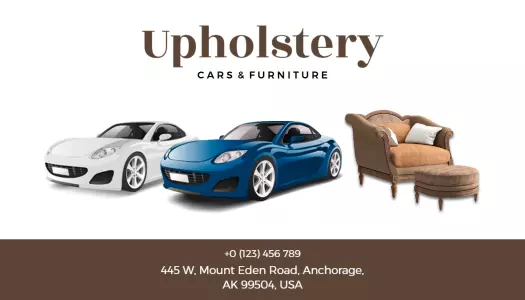 Elegant Brown Upholstery Cars and Furniture Business Card Template