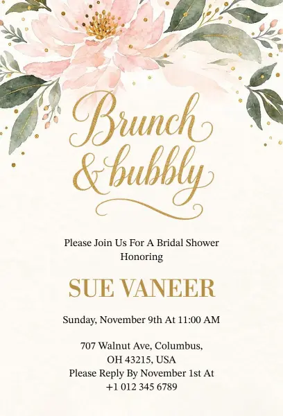 Elegant Brunch and Bubbly Bridal Shower Invitation Template