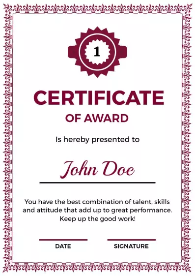 Elegant Burgundy Award Presentation Certificate Template