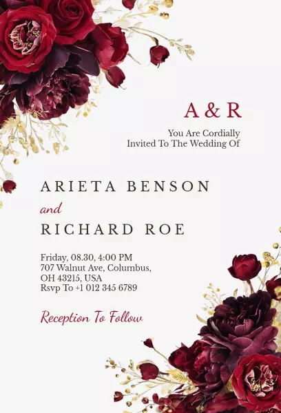 Elegant Burgundy Floral Wedding Celebration Invitation Template