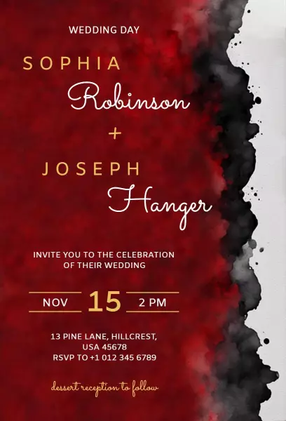 Elegant Burgundy Floral Wedding Day Celebration Invitation Template