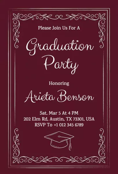 Elegant Burgundy Graduation Celebration Party Invitation Template