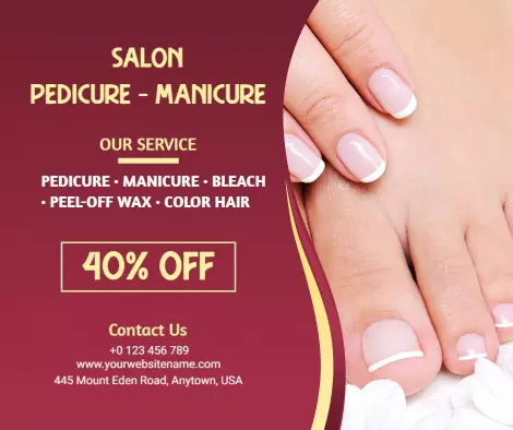 Elegant Burgundy Nail Salon Pedicure and Manicure Promotion Ad Template