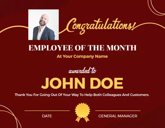 Elegant Burgundy Recognition for Employee of the Month Certificate Template