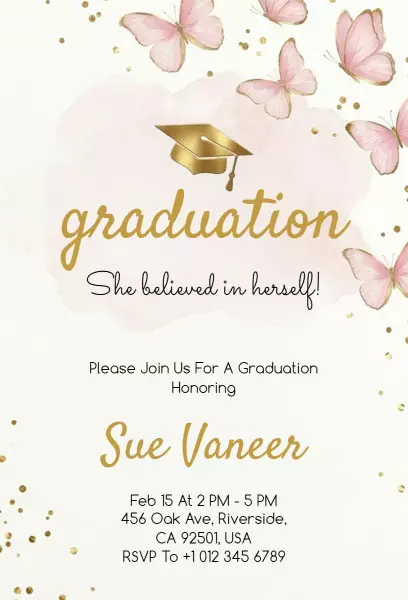 Elegant Butterfly Themed Graduation Celebration Invitation Template