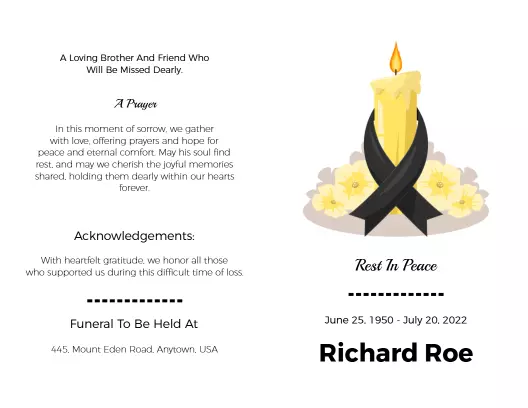Elegant Candle Memorial Tribute and Acknowledgment Brochure Template