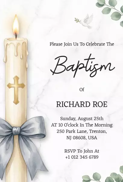 Elegant Candlelight Baptism Celebration Invitation Template