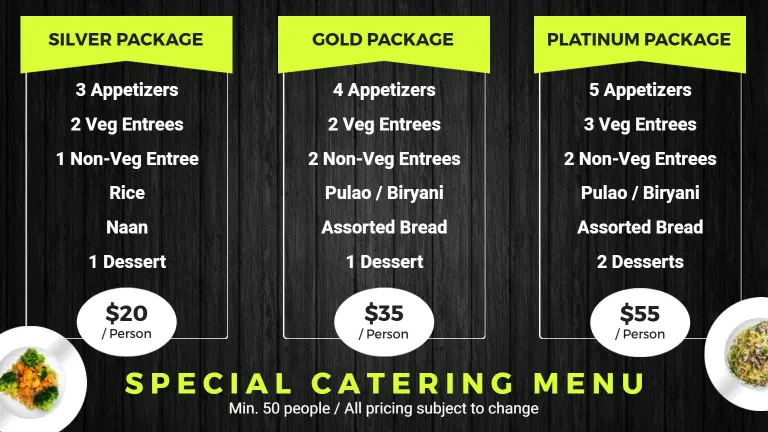 Elegant Catering Packages with Appetizers and Entrees Catering Menu Template