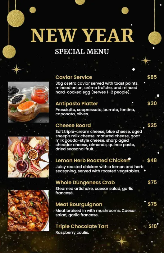 Elegant Caviar and Festive Dishes for the New Year Menu Template