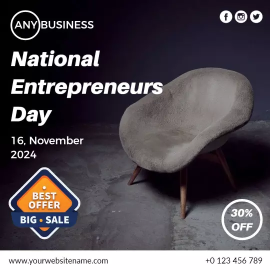 Elegant Chairs Promotion for National Entrepreneurs Day Festival Ad Template